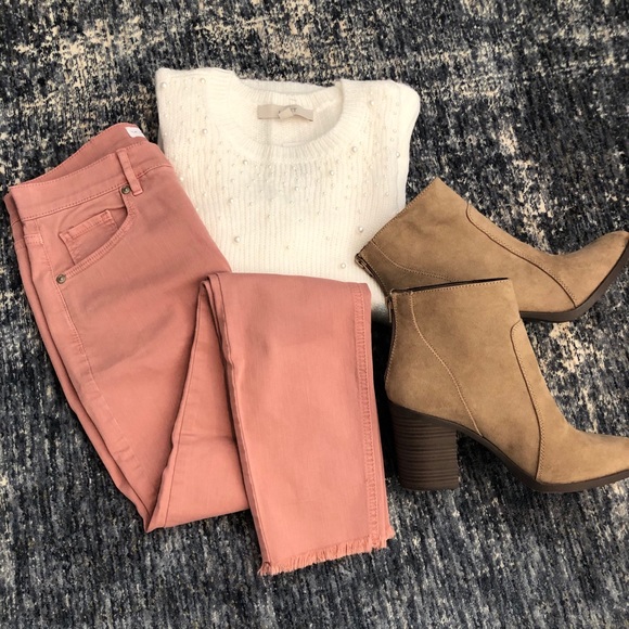 HP! Loft Frayed Hem Skinny Jeans Mauve NWT Women’s Size 25 - Picture 2 of 8